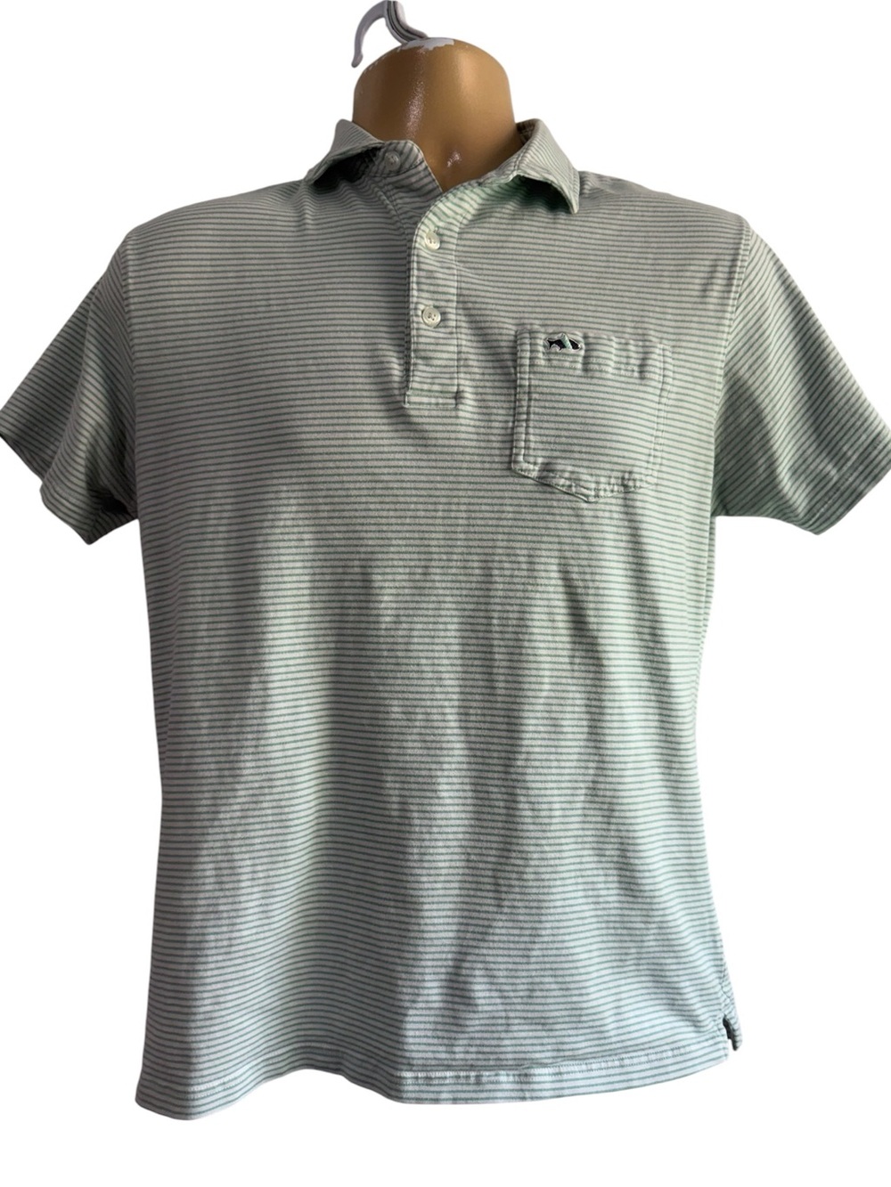Fish Hippie Co Mens Mint Green Striped‎ Pima Cotton Polo Shirt Small Pocket